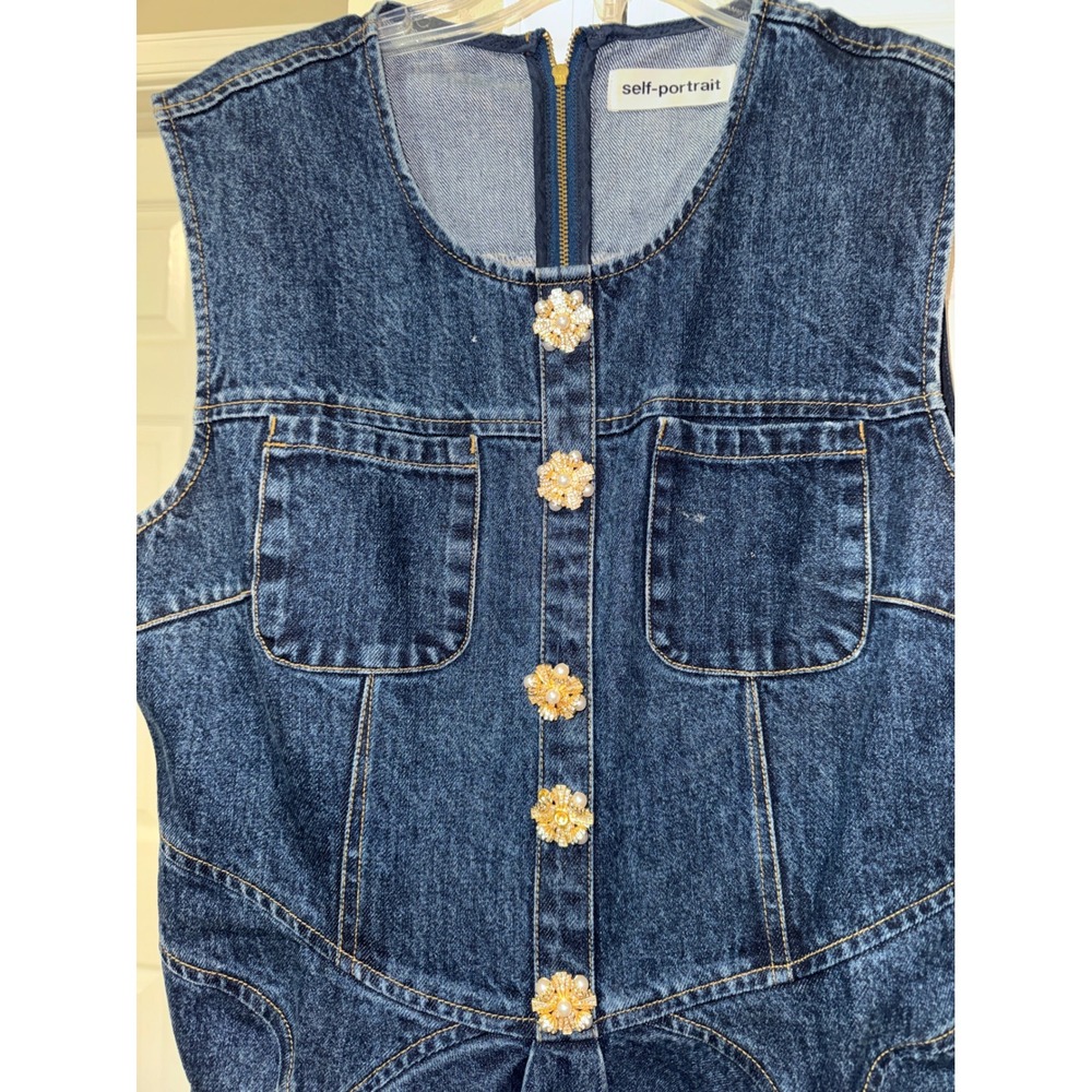Self-Portrait Skater Denim Mini Dress  Button Fit Flare US‎ 12 UK 16 - Picture 7 of 10